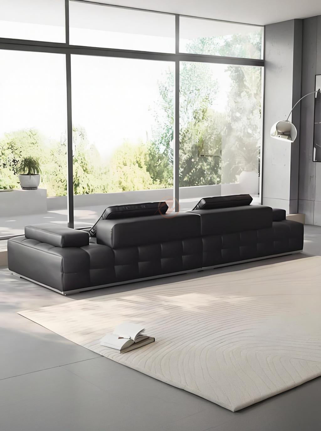 LAURENCE Premium Black Leather Sofa with Oversized Cushions – 280cm | 1044