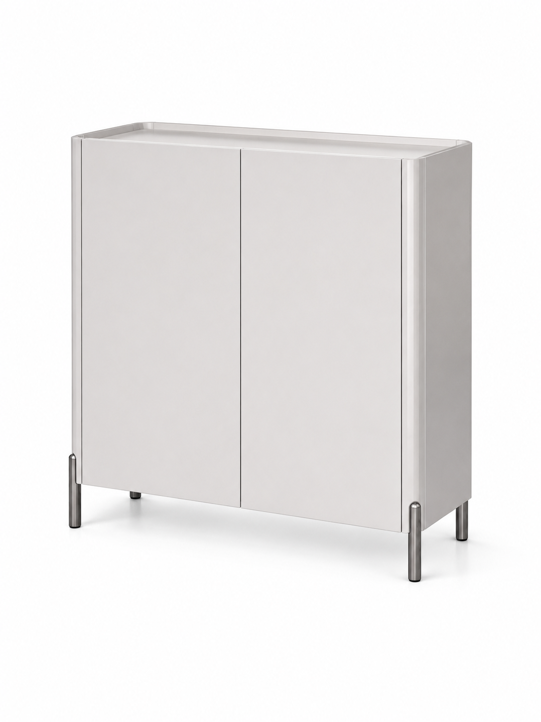 AUREO Modern High Gloss 2-Door Shoe Storage Cabinet with Tempered Glass Top for Entryway | SS-010