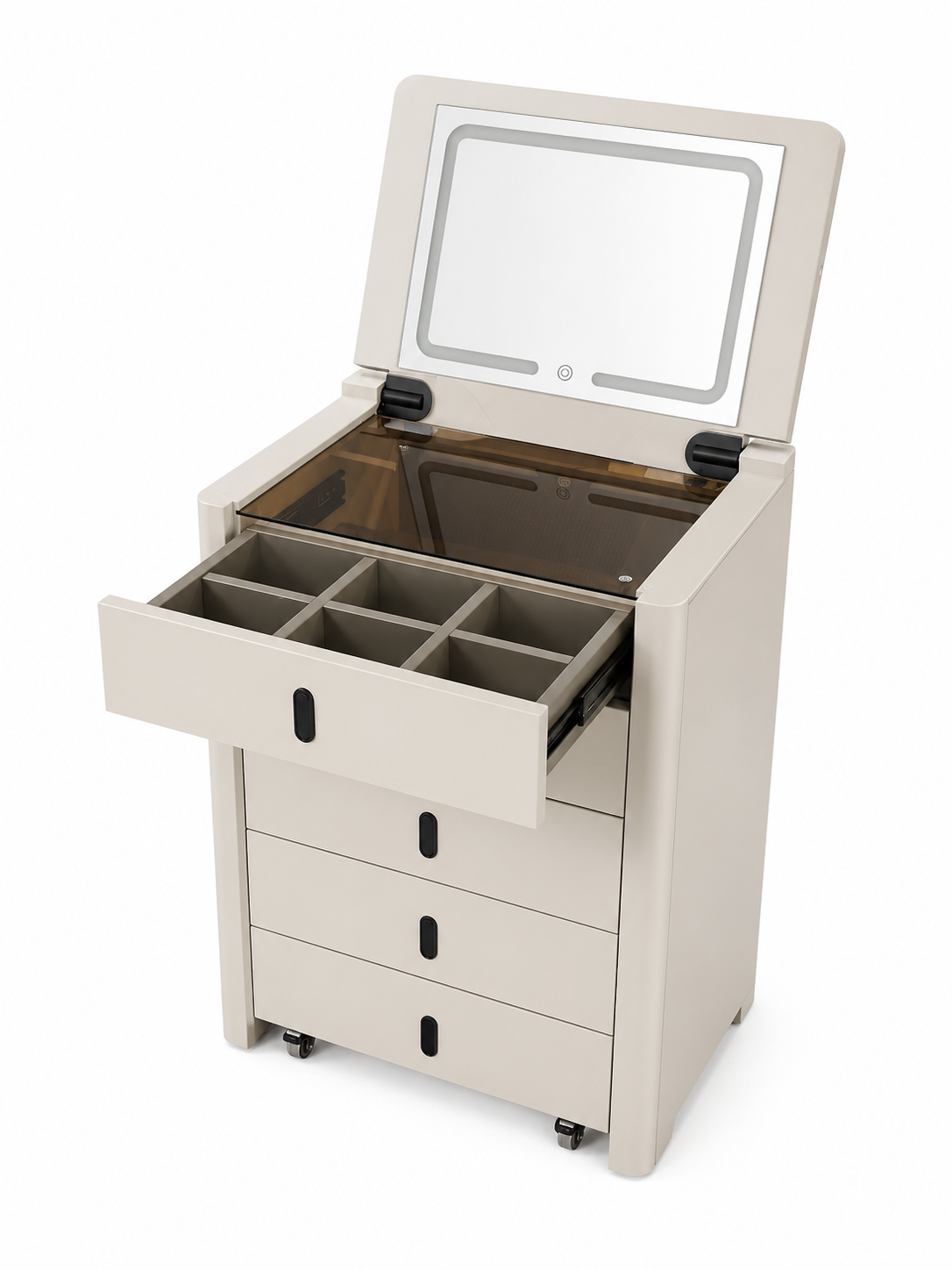 TORINO Flip-Top Vanity Cabinet with Hidden Mirror & Storage | Modern Makeup Vanity Desk 6062