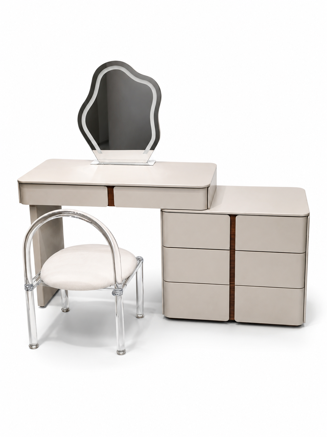 TORINO Vanity Set with LED Mirror, Side Cabinet & Stool | Modern Makeup Vanity 6064