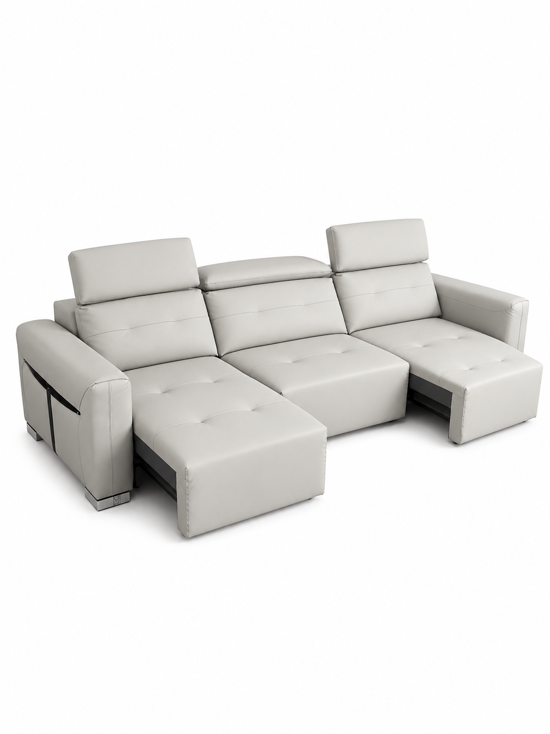 E11 Wireless Remote Leather Modular Sofa Bed with Adjustable Headrests | 3-Module Convertible Sofa
