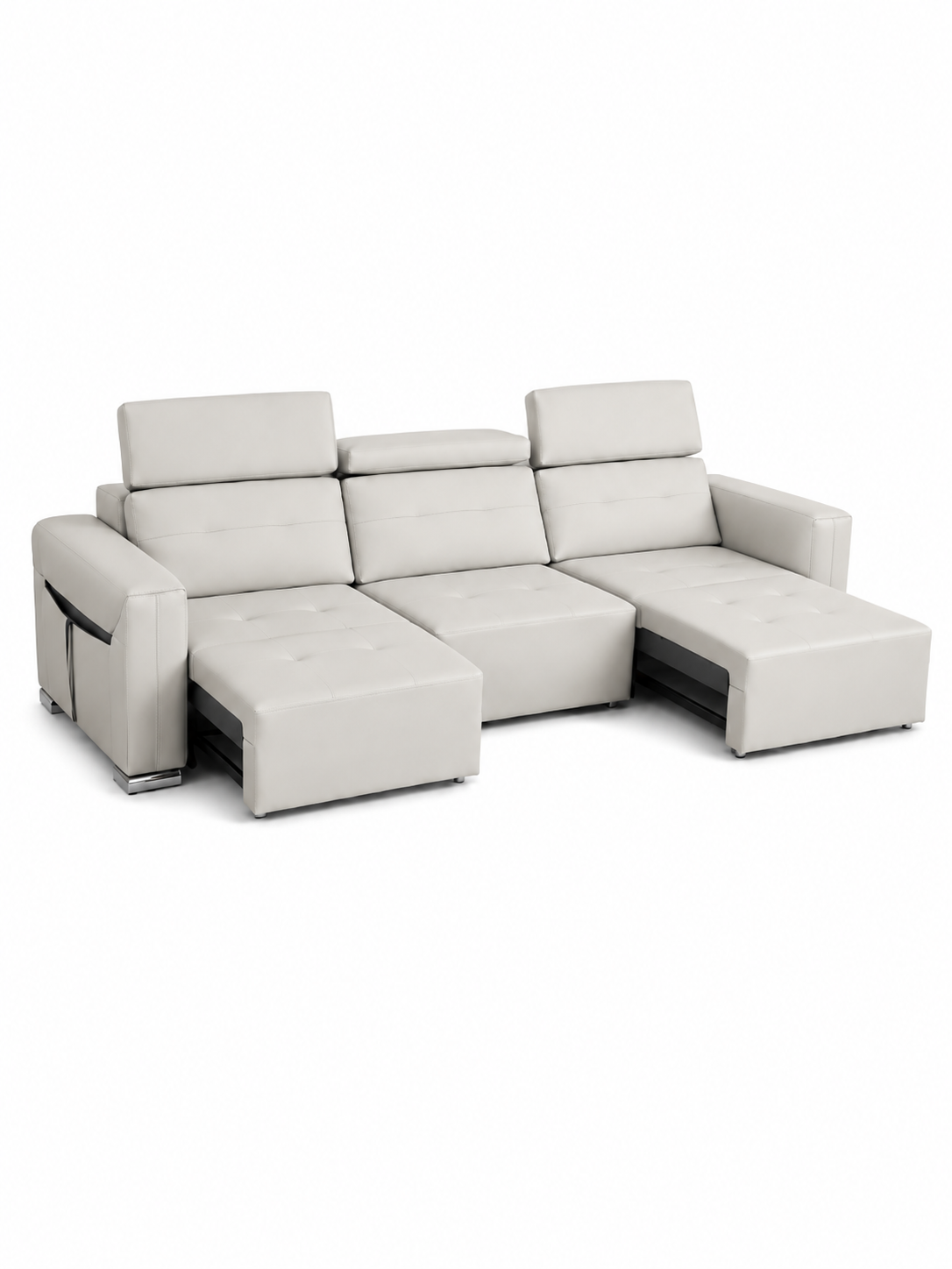 E11 Wireless Remote Leather Modular Sofa Bed with Adjustable Headrests | 3-Module Convertible Sofa