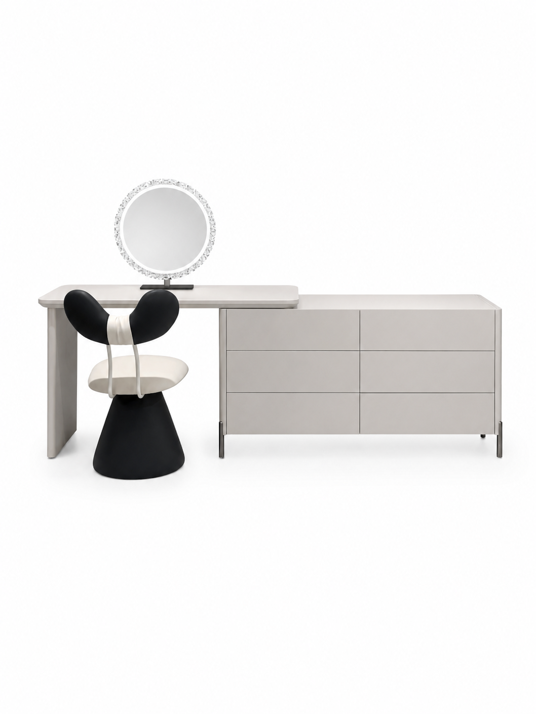 ALVORA Modern Grey Vanity Table Set with Side Cabinet, LED Mirror & Stool | 6066