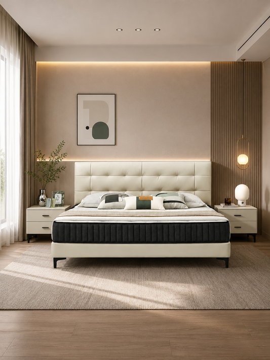 【FREE 2 Bedside Tables】HAVANA Genuine Leather Tufted Bed Frame | Integrated Slatted Base | Model 1012