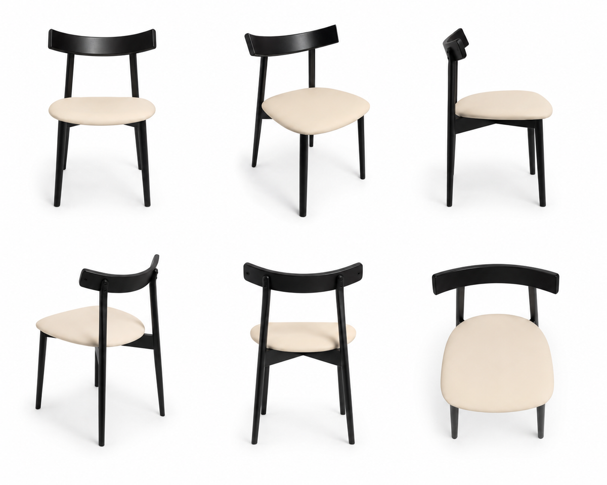 ORCHID Black Solid Wood Dining Chair with Leather Seat 4049