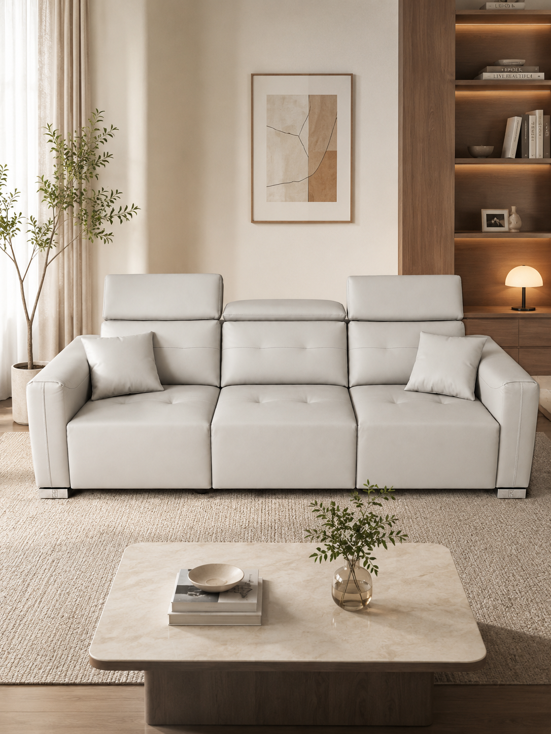E11 Wireless Remote Leather Modular Sofa Bed with Adjustable Headrests | 3-Module Convertible Sofa