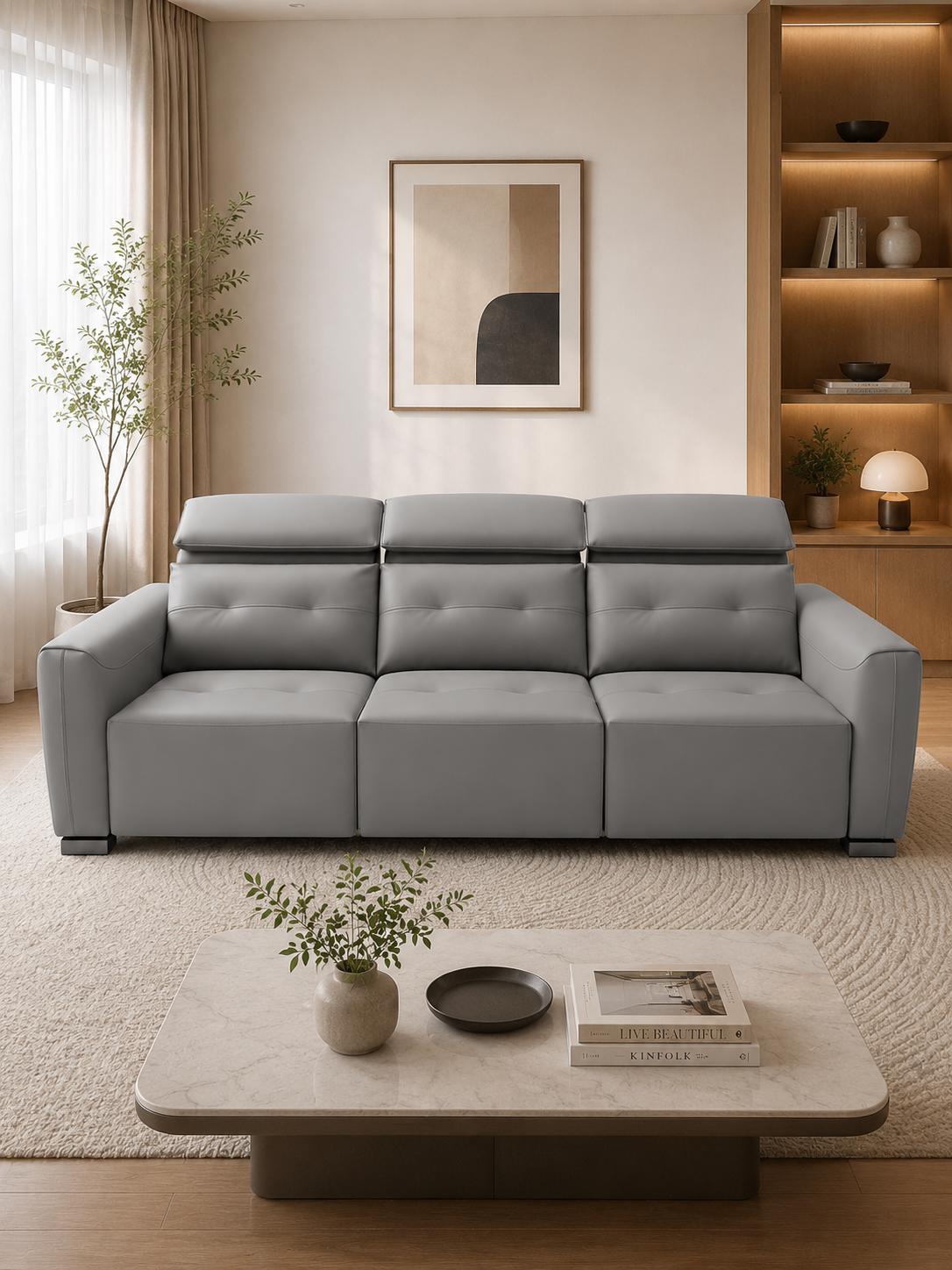 E11 Wireless Remote Leather Modular Sofa Bed with Adjustable Headrests | 3-Module Convertible Sofa