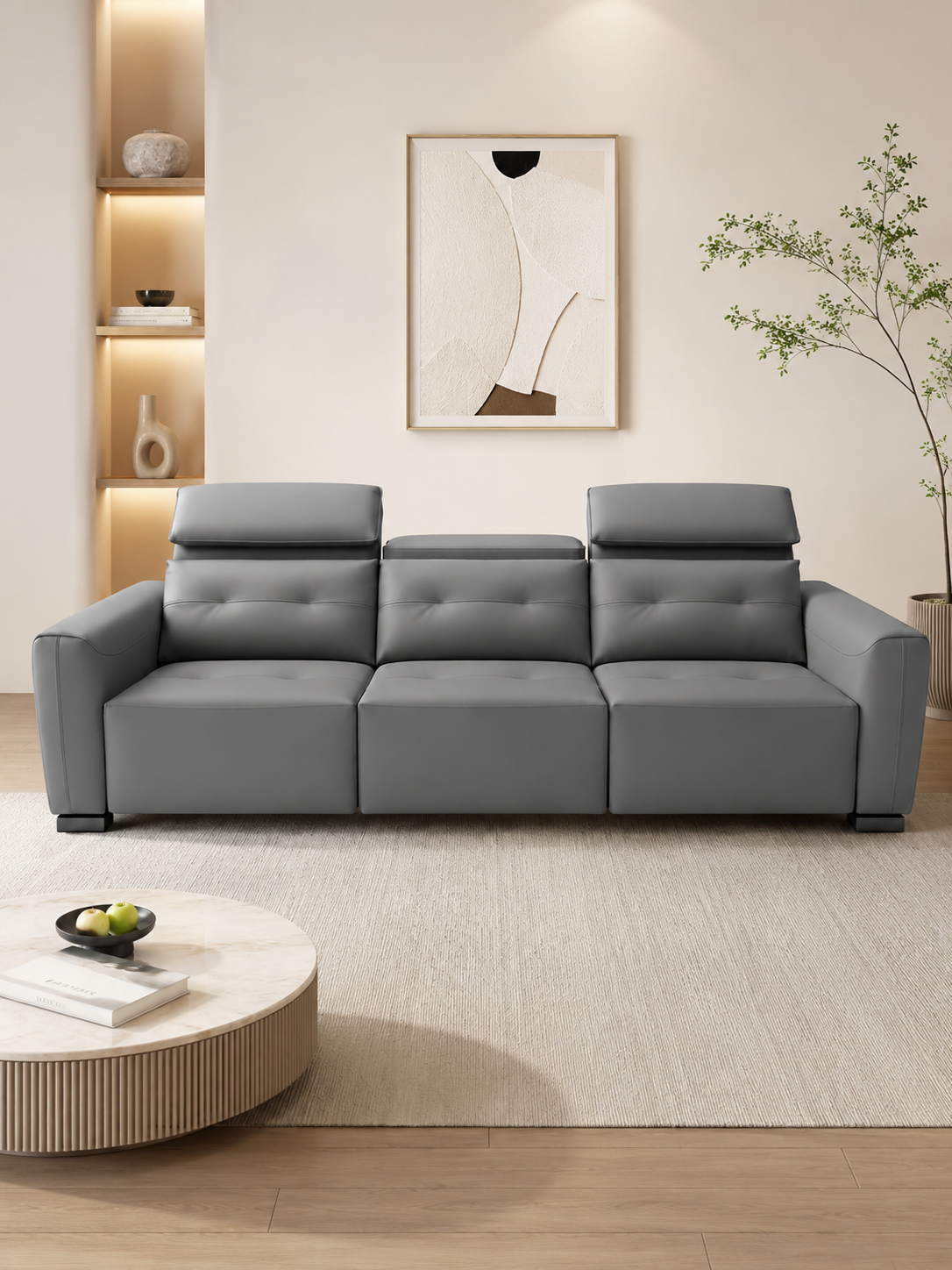 E11 Wireless Remote Leather Modular Sofa Bed with Adjustable Headrests | 3-Module Convertible Sofa