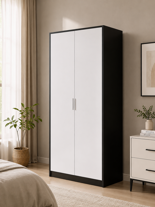 Modern Black & White 2 Door Wardrobe | Freestanding Bedroom Storage Cabinet