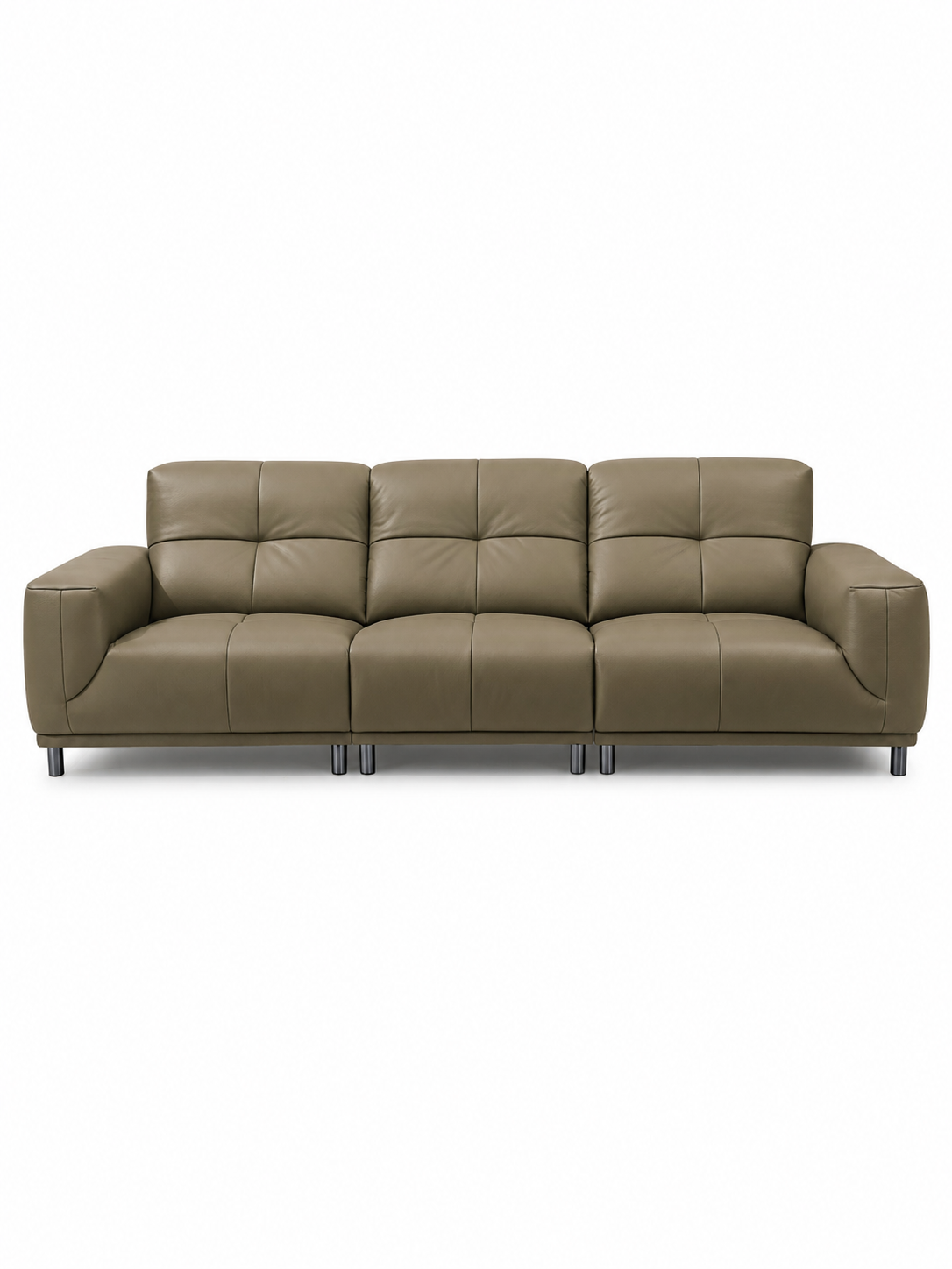 【SALE】BELLAGIO Khaki Genuine Leather 3 Seater Sofa 308cm | Luxury Modern Sofa 1103