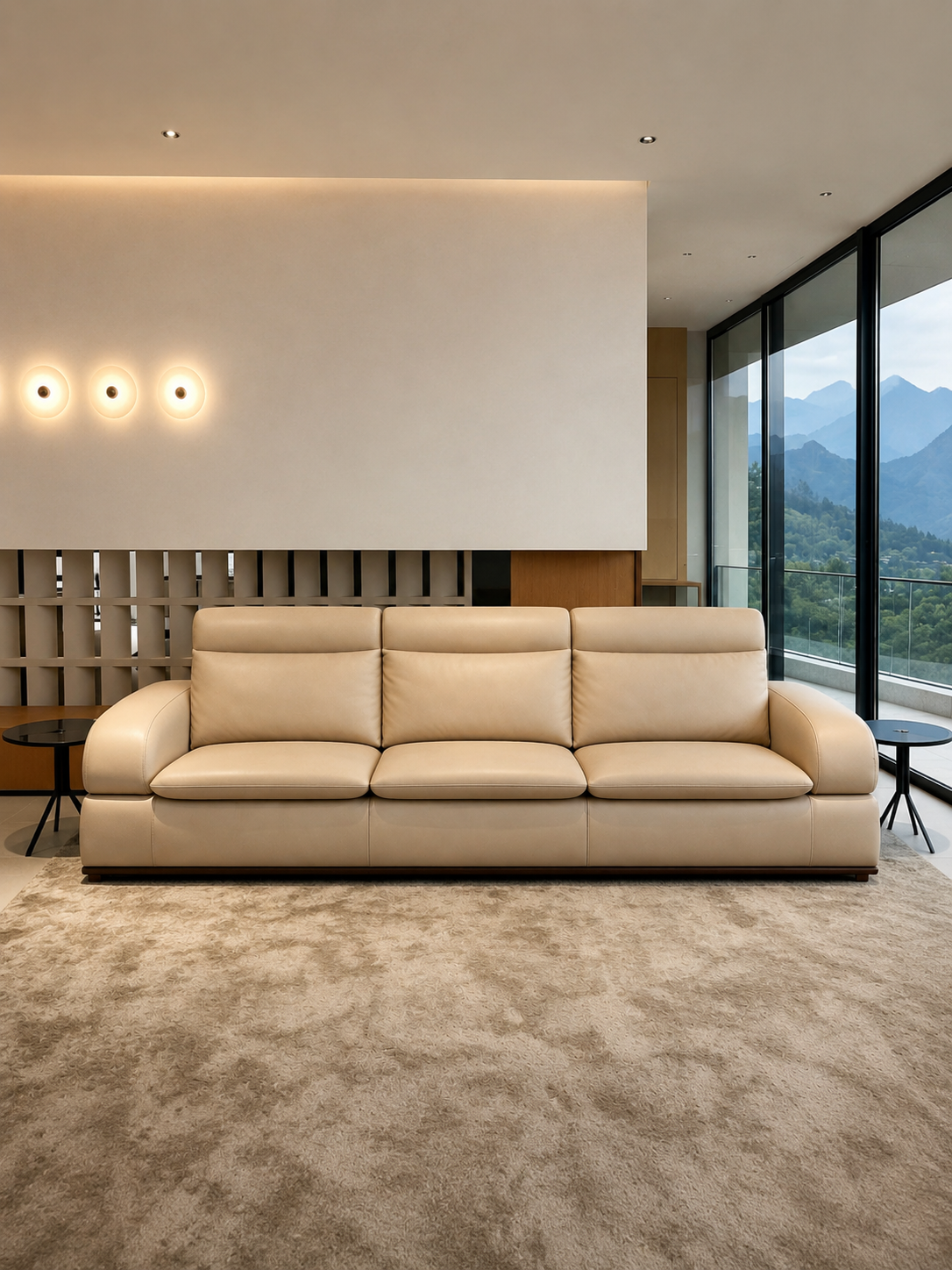 【SALE】NOVA Cream Genuine Leather 3 Seater Sofa 312cm | Luxury Modern Sofa 1106