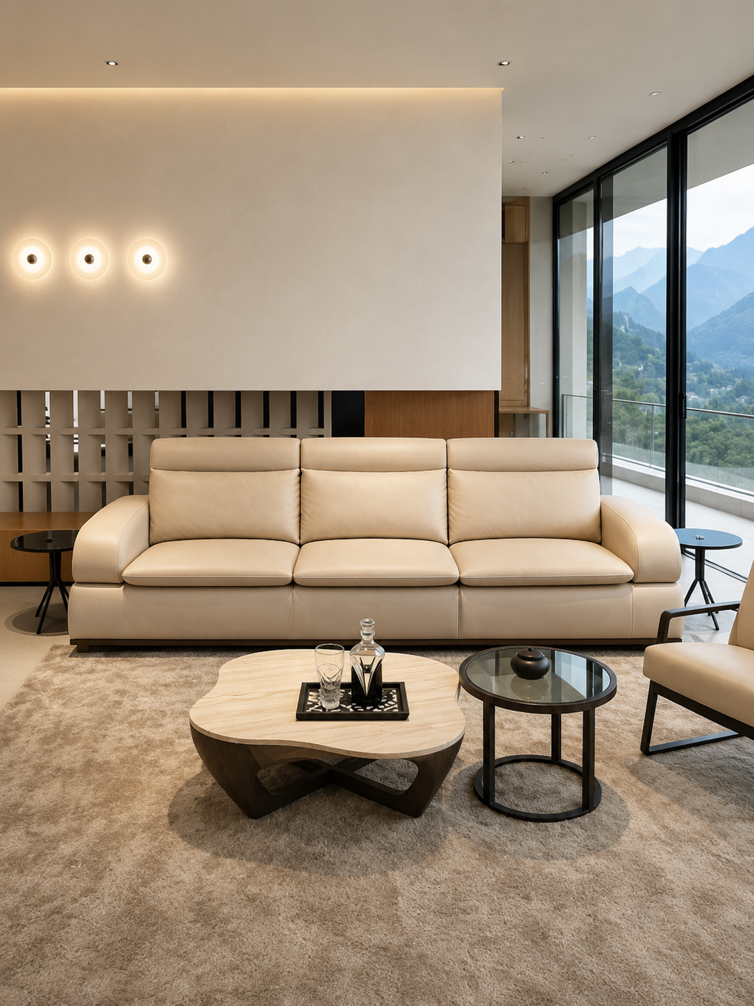 【SALE】NOVA Cream Genuine Leather 3 Seater Sofa 312cm | Luxury Modern Sofa 1106