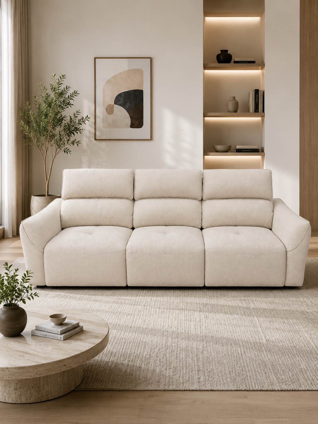 Electric Chenille Modular 3-Seater Sofa Bed with Voice & Remote Control