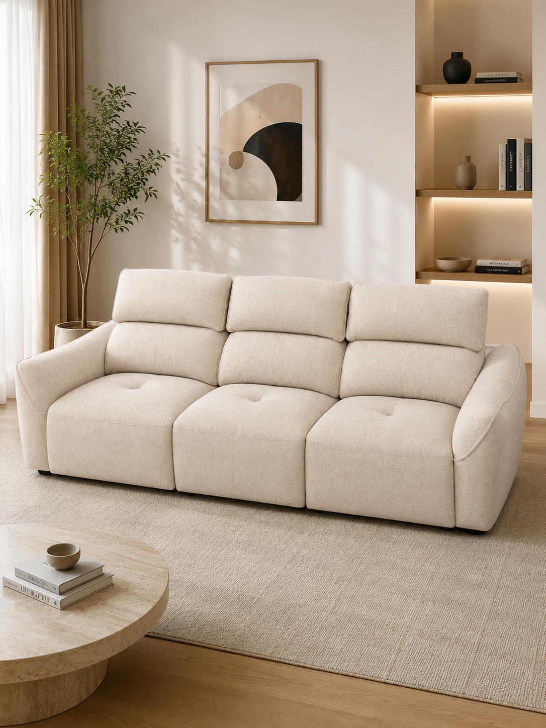 Electric Chenille Modular 3-Seater Sofa Bed with Voice & Remote Control