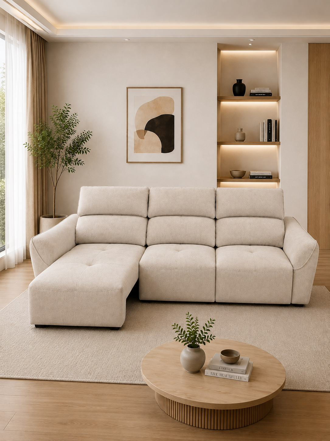 Electric Chenille Modular 3-Seater Sofa Bed with Voice & Remote Control
