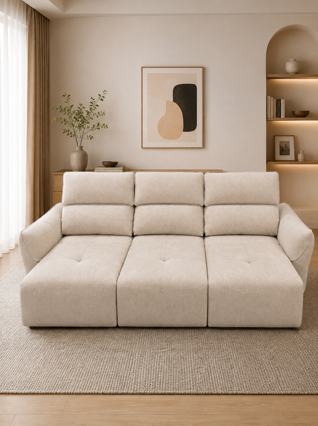 Electric Chenille Modular 3-Seater Sofa Bed with Voice & Remote Control