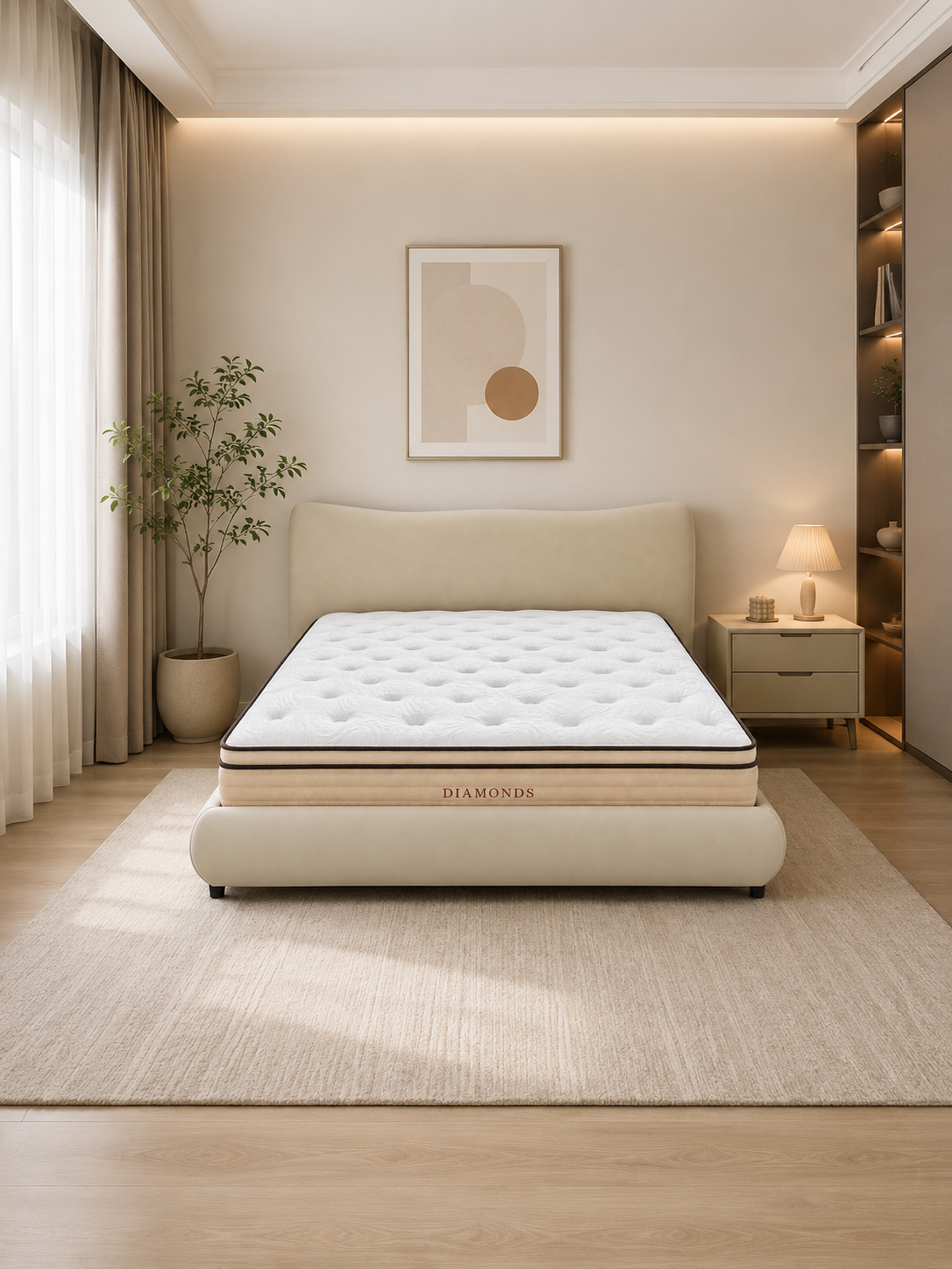 KITTEN Teddy Fabric Upholstered Bed Frame with High Padded Headboard | Queen & King | 0064