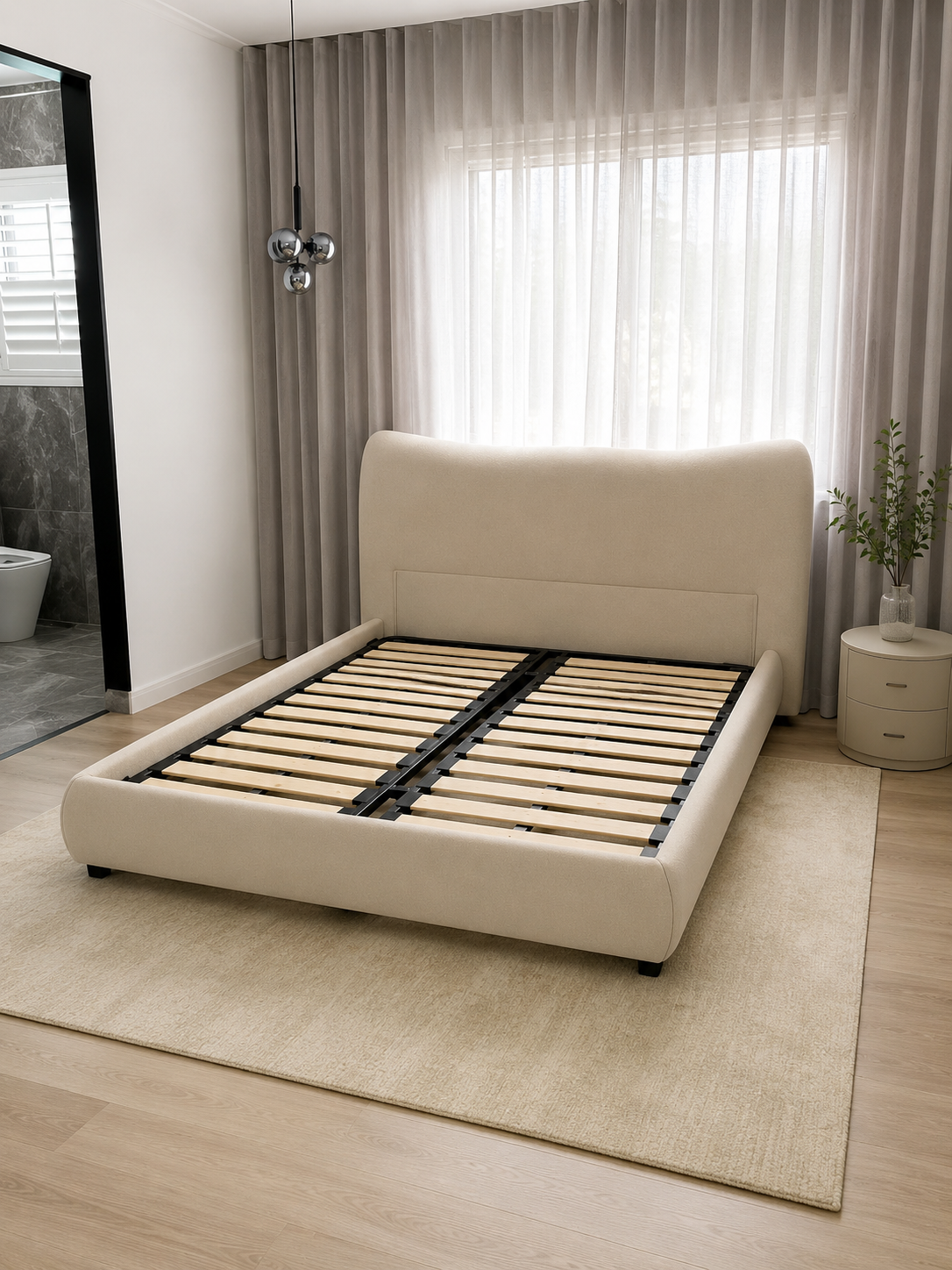 KITTEN Teddy Fabric Upholstered Bed Frame with High Padded Headboard | Queen & King | 0064