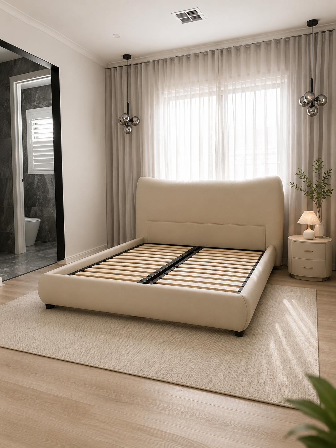 KITTEN Teddy Fabric Upholstered Bed Frame with High Padded Headboard | Queen & King | 0064