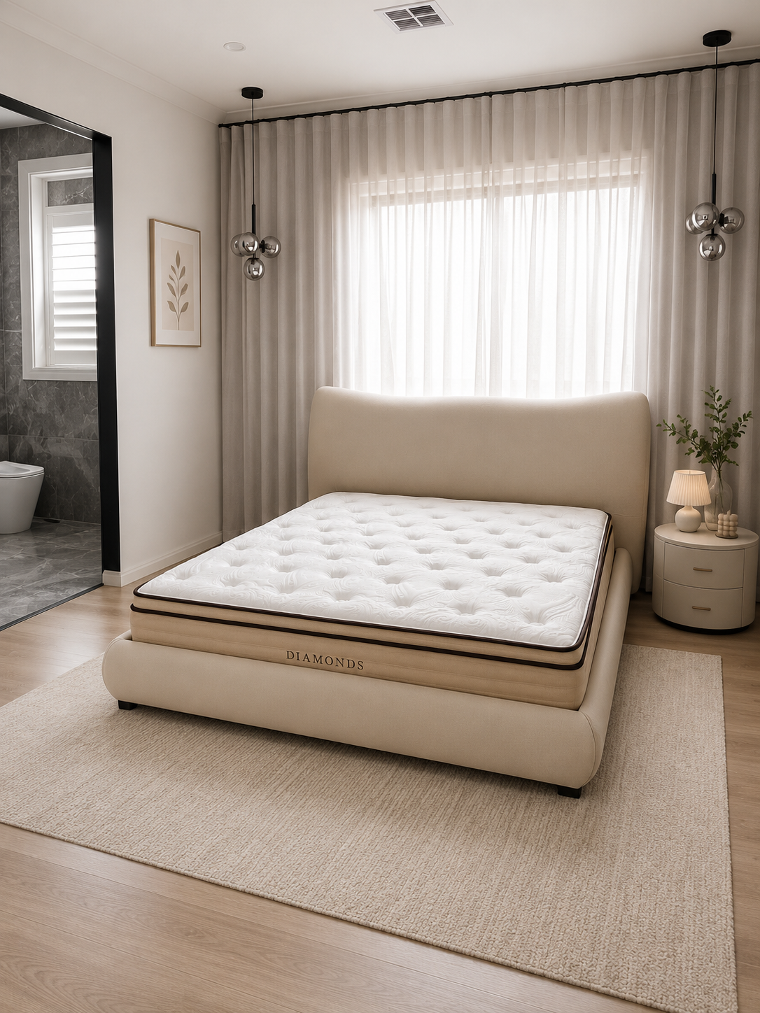 KITTEN Teddy Fabric Upholstered Bed Frame with High Padded Headboard | Queen & King | 0064
