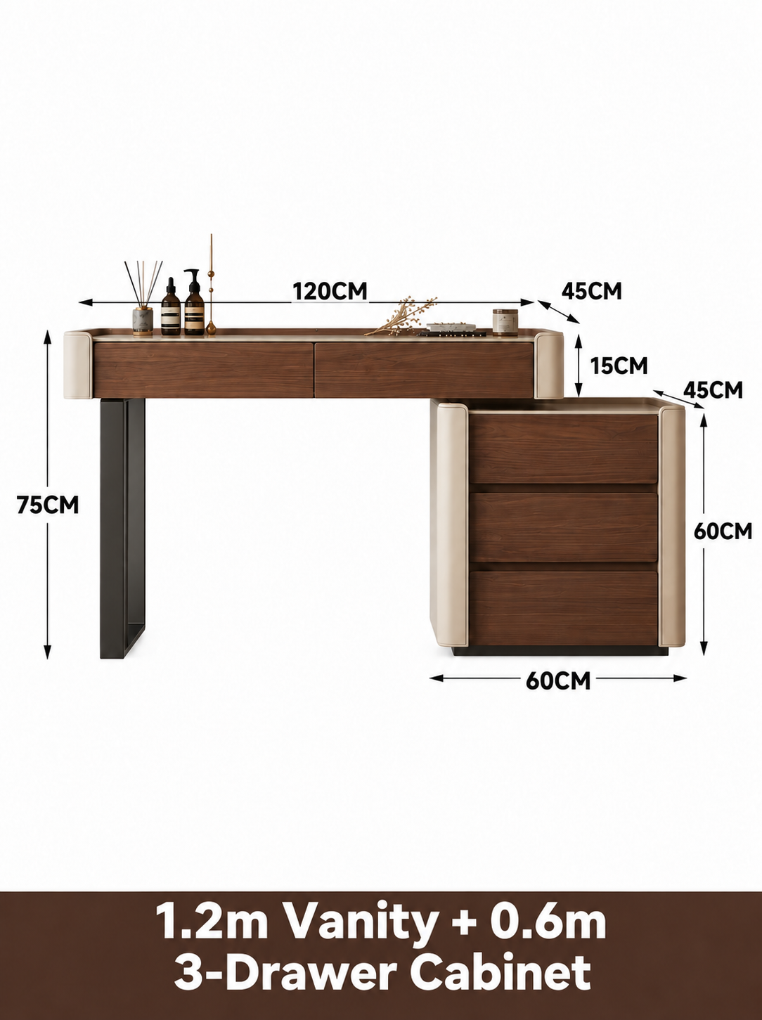 VELORA Sintered Stone Dressing Table Set with Storage Cabinet, LED Mirror & Stool – 6099