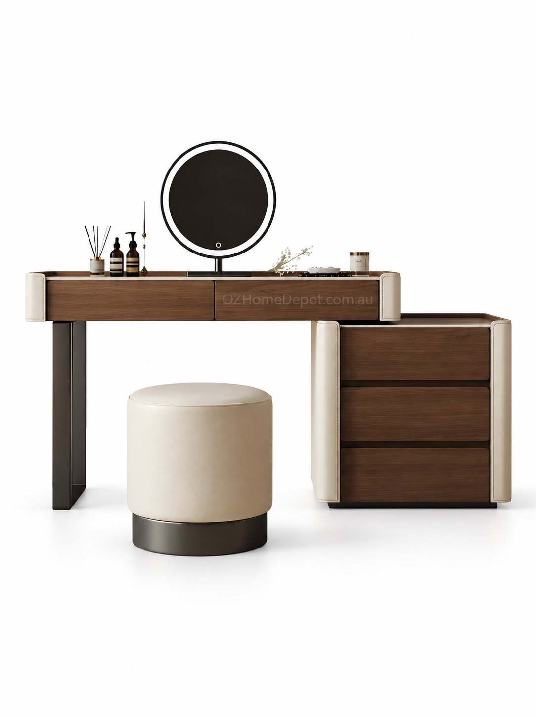 VELORA Sintered Stone Dressing Table Set with Storage Cabinet, LED Mirror & Stool – 6099