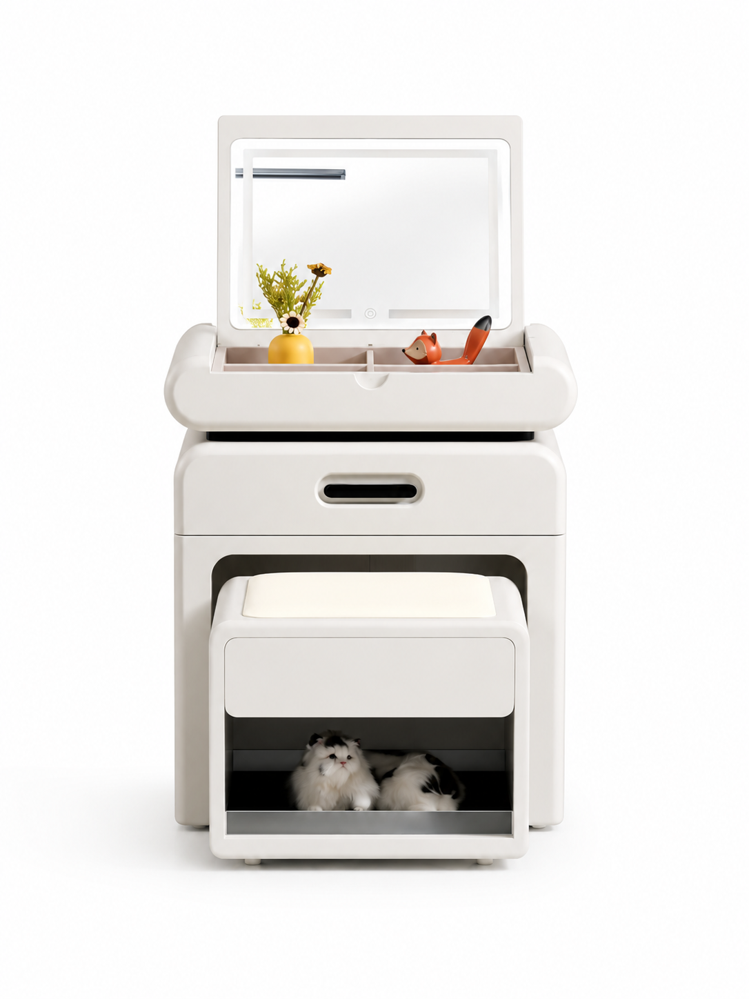 NOVARA Multi-Function Flip-Top Vanity Cabinet with LED Mirror & Hidden Stool | Modern Makeup Vanity Desk 6061