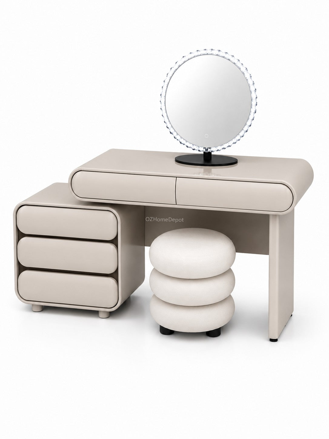 IMPERIA Bubble Vanity Set with LED Mirror, Side Cabinet & Stool | Modern Makeup Vanity 6063