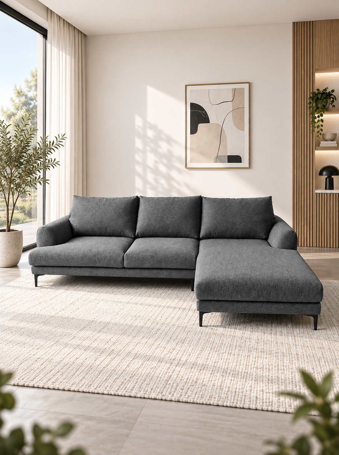 [Special Offer] JYTEE Custom Edition Grey Fabric 3-Seater Corner Sofa 1051