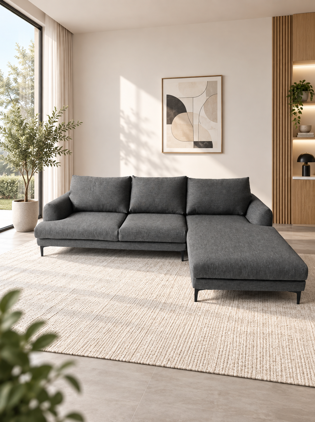[Special Offer] JYTEE Custom Edition Grey Fabric 3-Seater Corner Sofa 1051