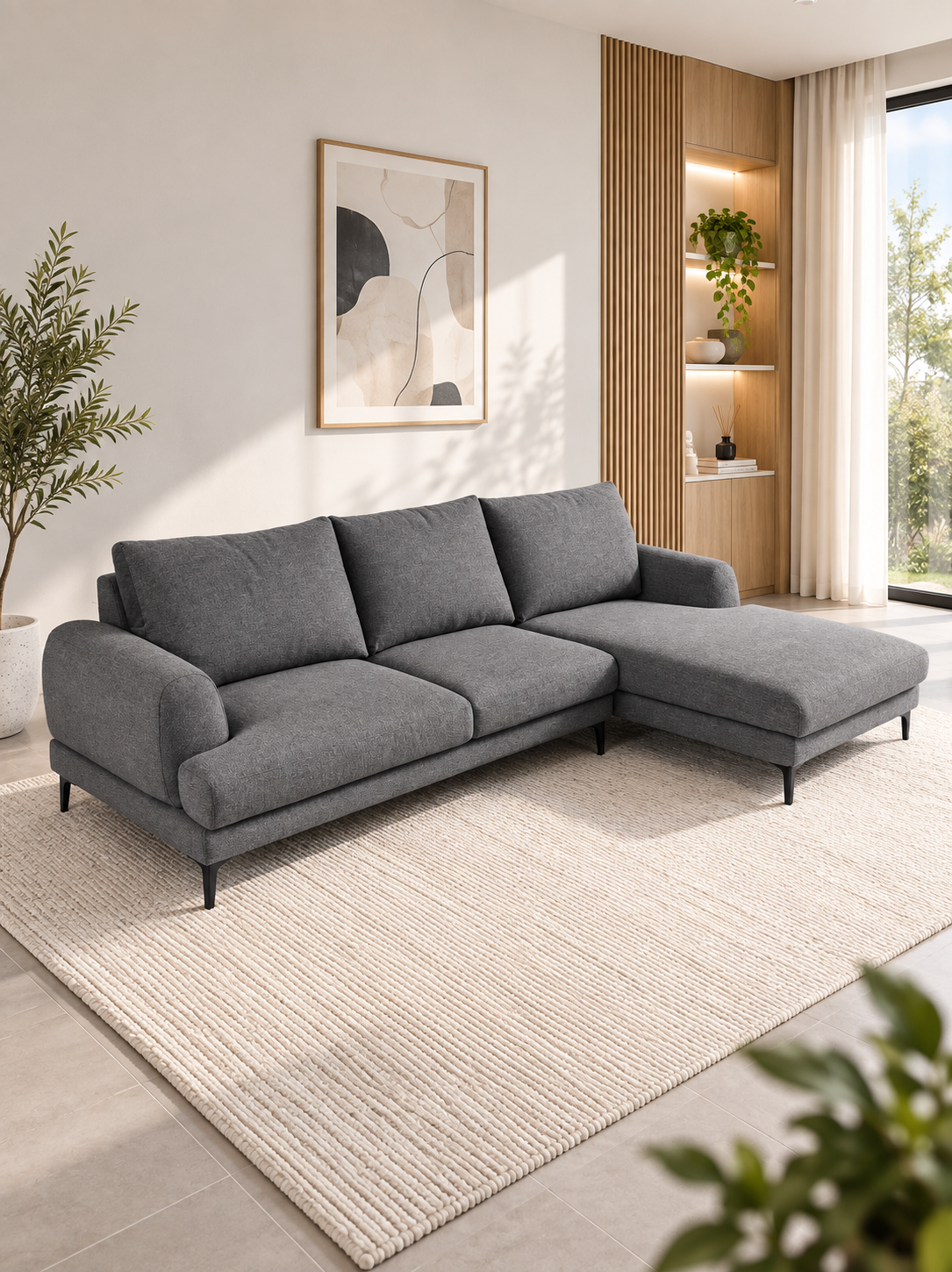 [Special Offer] JYTEE Custom Edition Grey Fabric 3-Seater Corner Sofa 1051
