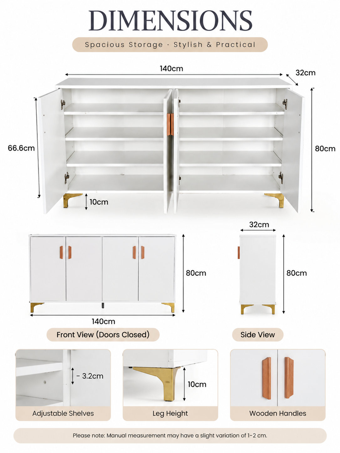 【SALE】Modern White & Natural Wood 4-Door Shoe Cabinet 140cm | SS-002
