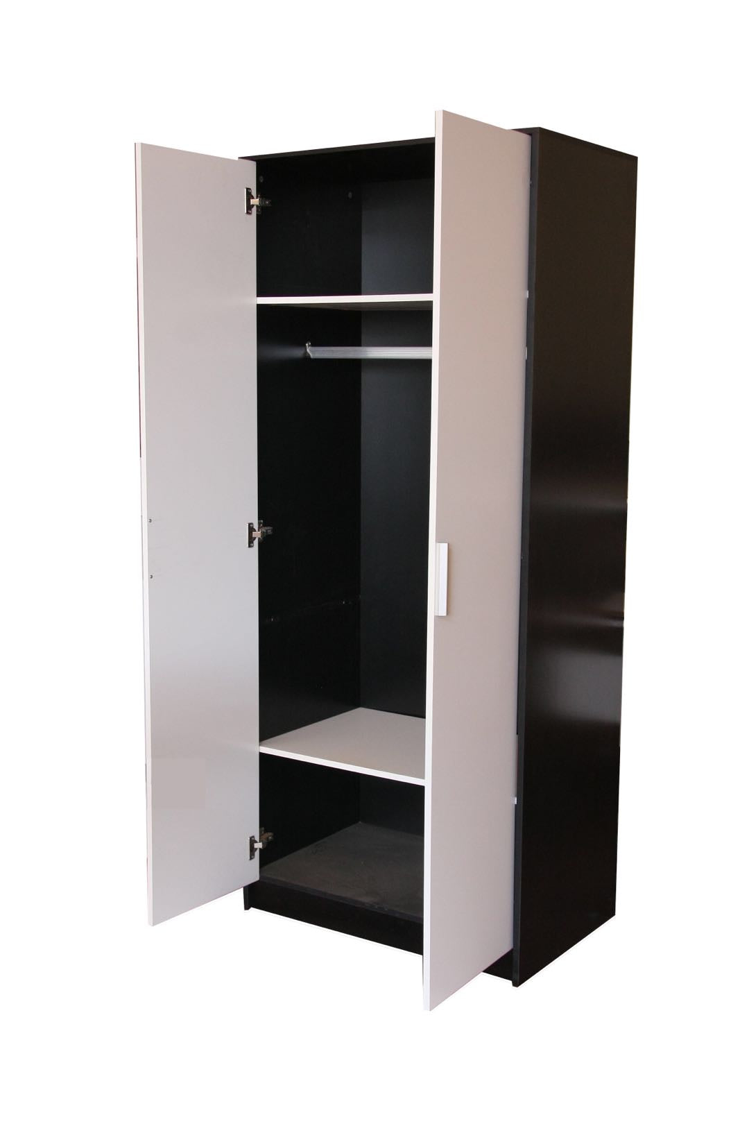 Modern Black & White 2 Door Wardrobe | Freestanding Bedroom Storage Cabinet