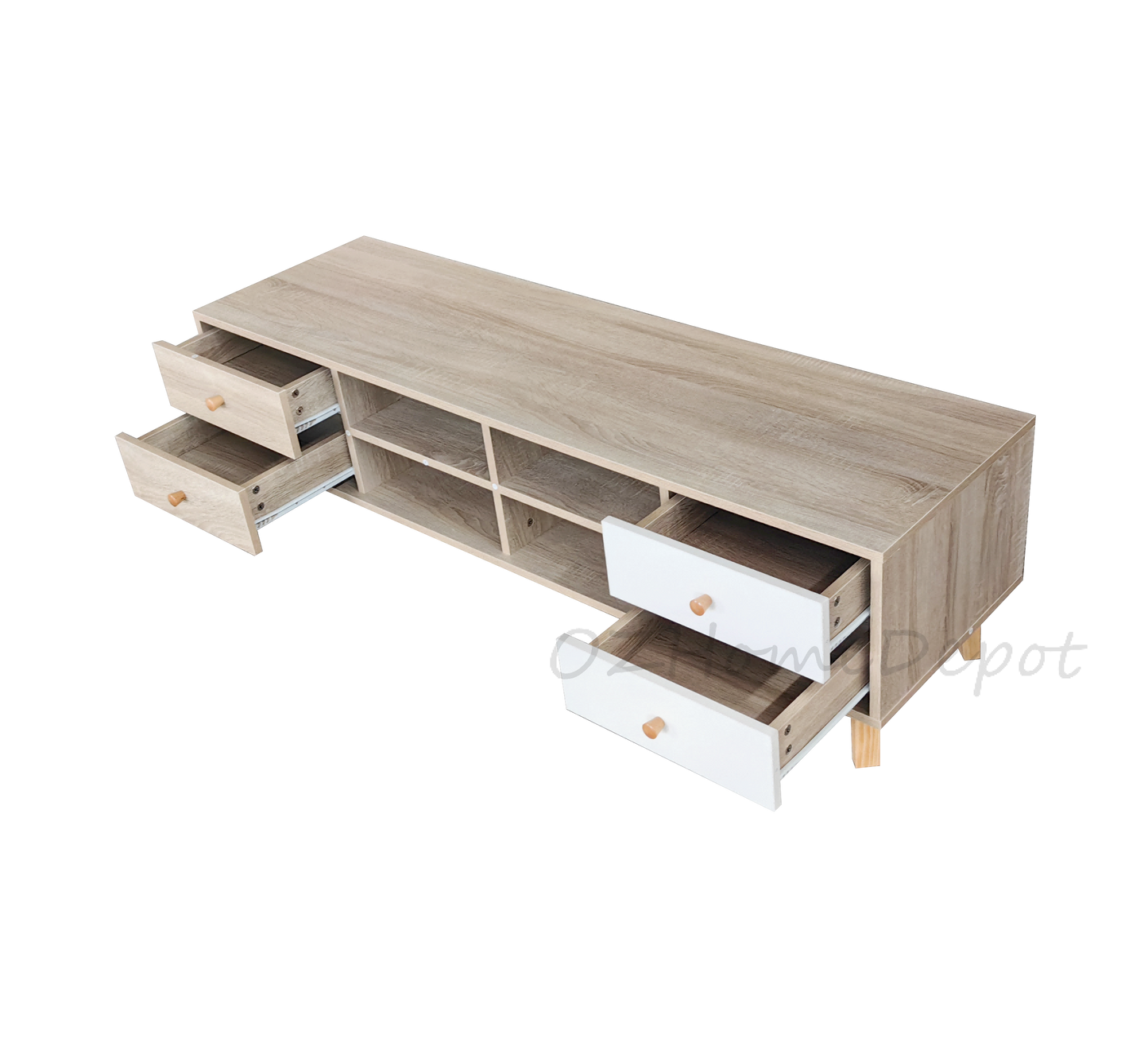 Natural Wood Color with White Four-Drawer TV Stand | Entertainment Unit | 2004