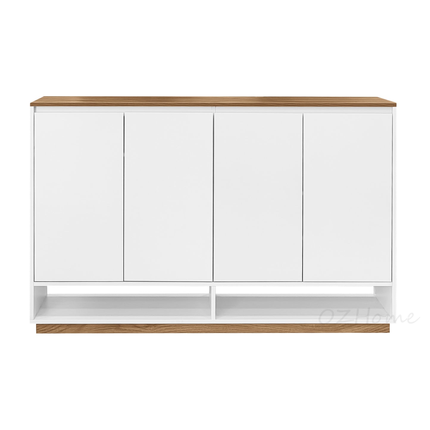 ELIO White & Natural Wood Four-Door Large 140cm Storage Shoe Cabinet | SS-002