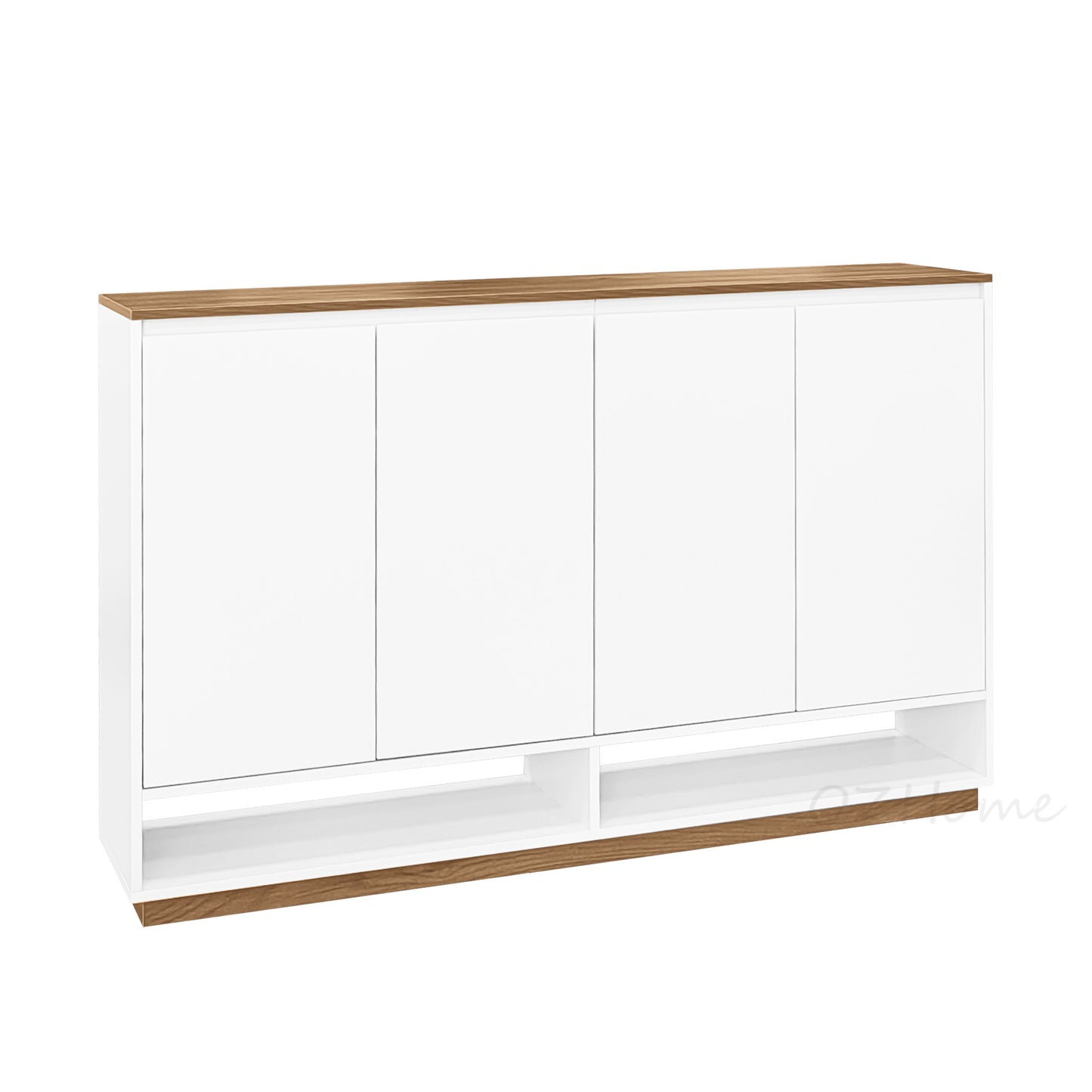 ELIO White & Natural Wood Four-Door Large 140cm Storage Shoe Cabinet | SS-002