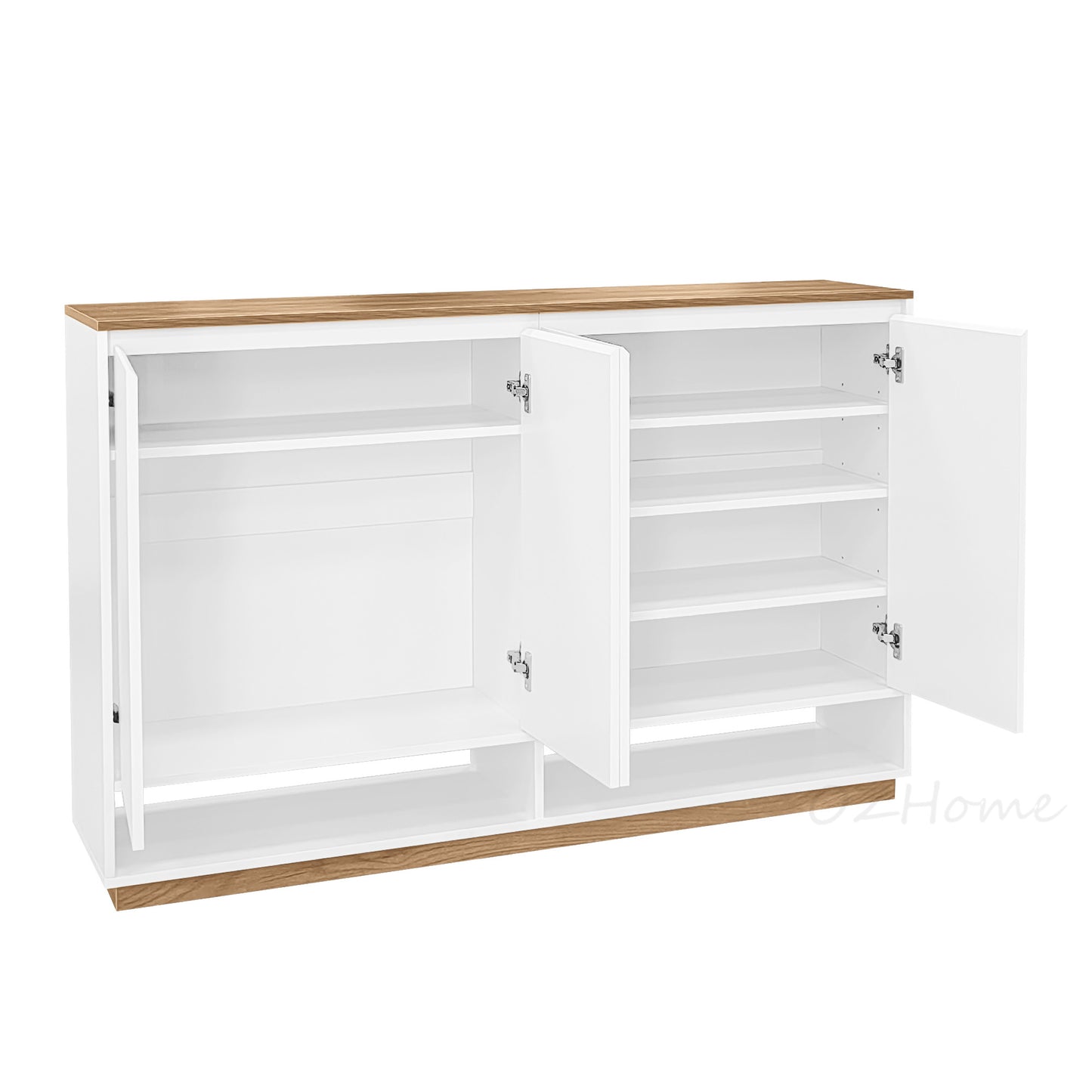 ELIO White & Natural Wood Four-Door Large 140cm Storage Shoe Cabinet | SS-002