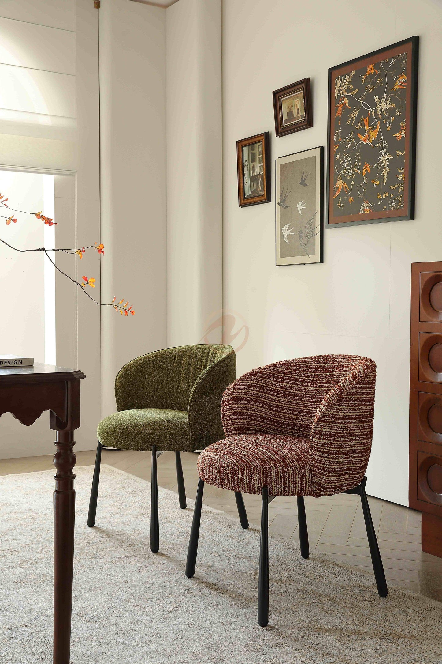 RUBIS Bouclé Semi-Enclosed Dining Chair – Available in Multiple Colours | 4120-RED