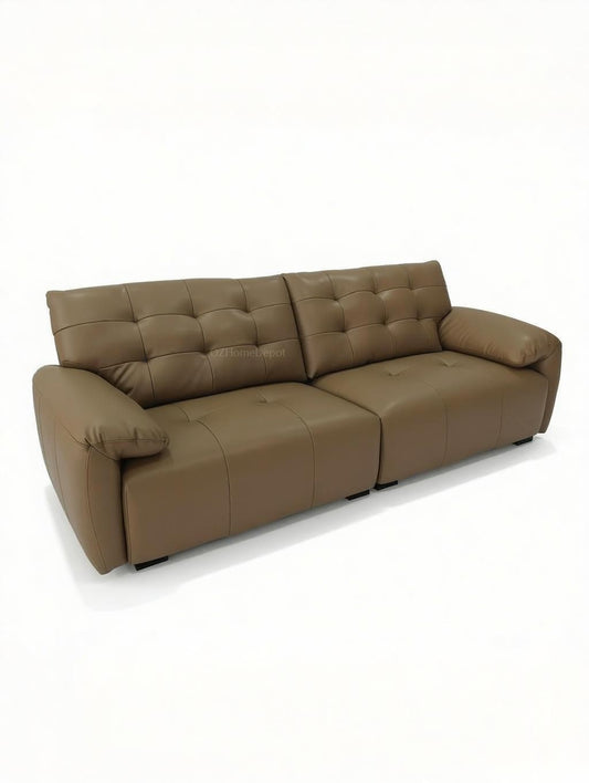 SNOW FLUFF Brown Genuine Leather 3-Seater Sofa 260cm | Modern French Tufted Long Sofa | Premium Leather Couch Australia