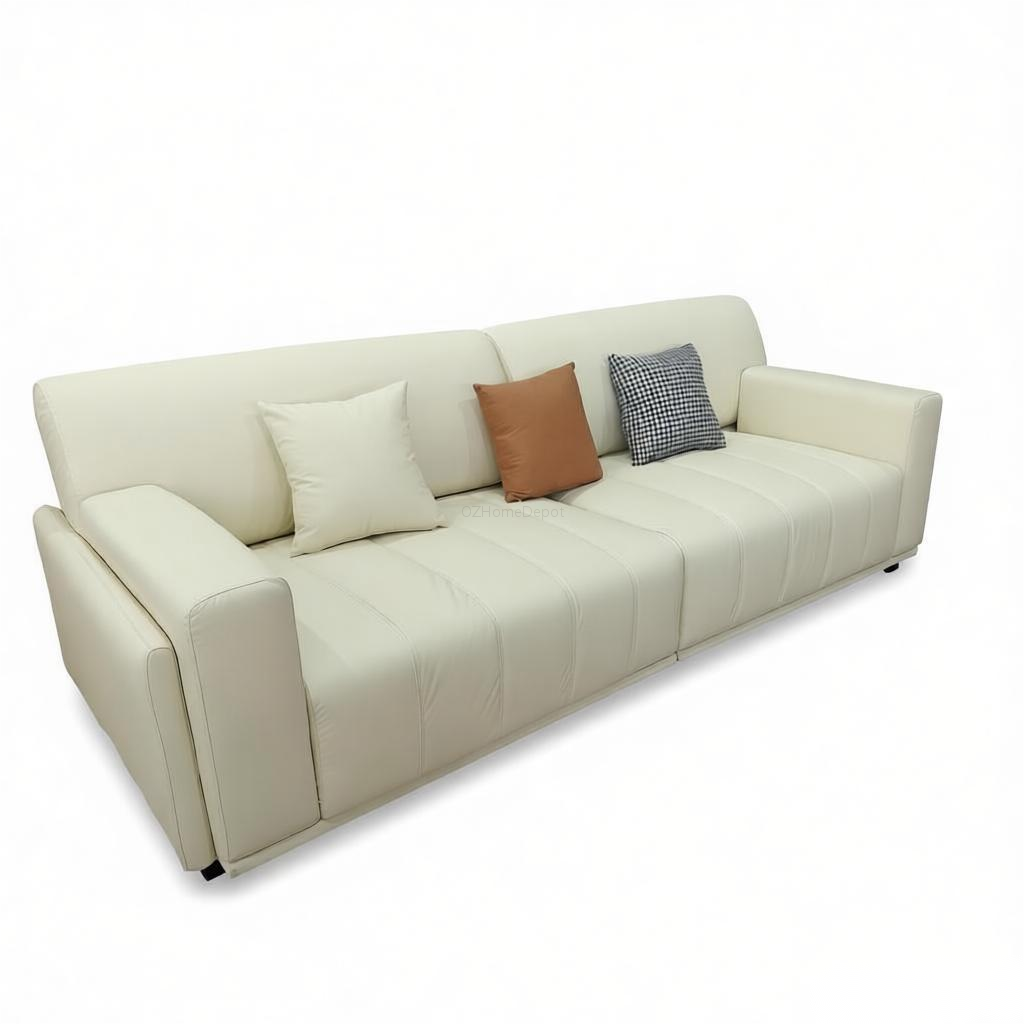 SKANDI Comfortable Cat-Scratch Fabric 3-Seater Sofa 260cm | Premium Beige Grey Sofa Melbourne | OZHomeDepot