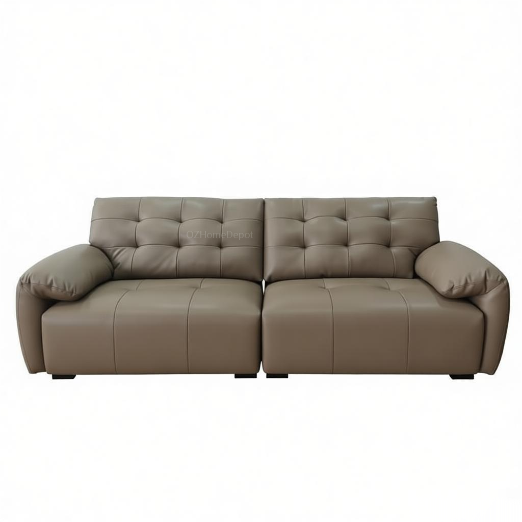 SNOW FLUFF Brown Genuine Leather 3-Seater Sofa 260cm | Modern French Tufted Long Sofa | Premium Leather Couch Australia