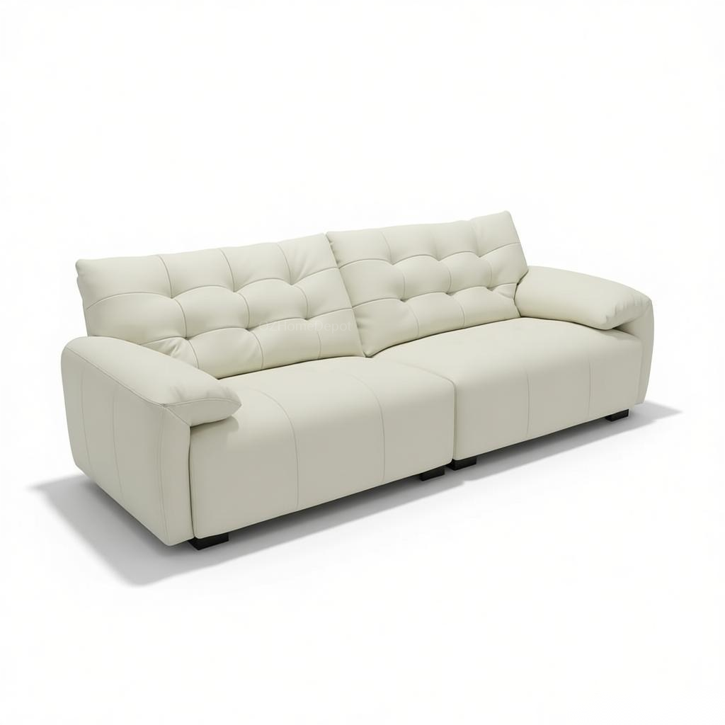 SNOW FLUFF Brown Genuine Leather 3-Seater Sofa 260cm | Modern French Tufted Long Sofa | Premium Leather Couch Australia