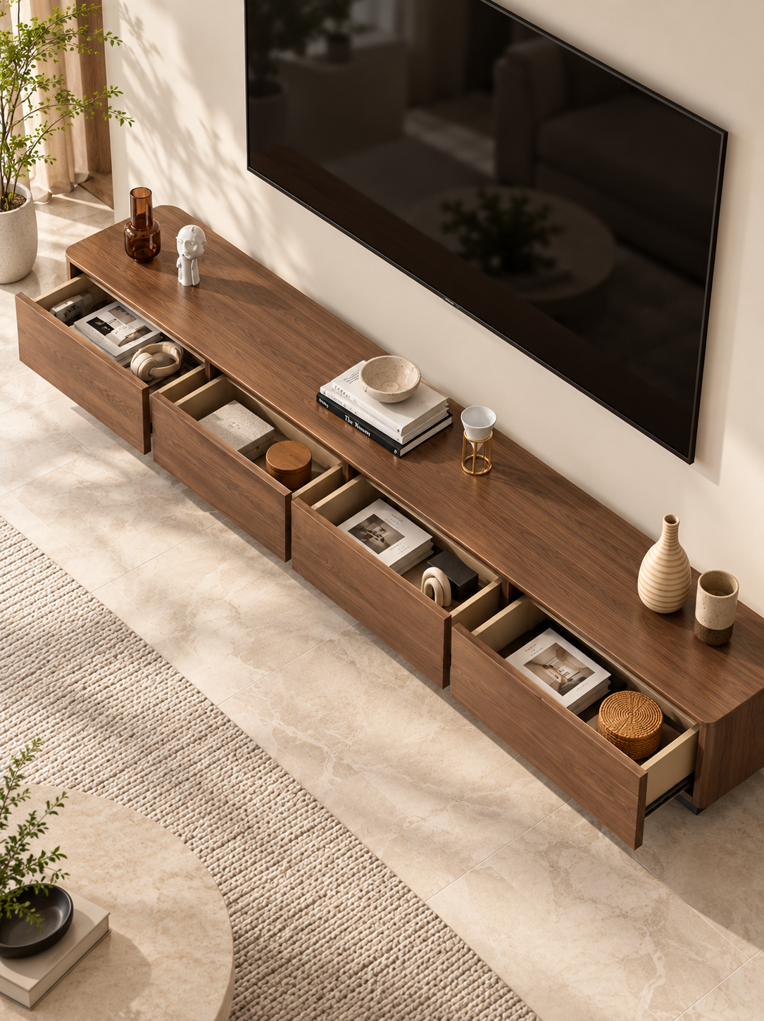 CALLIOPE Walnut Finish Parquetry TV Unit – 240cm | 2065