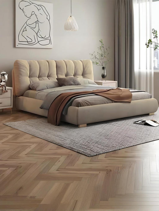 MOUSHY Luxurious Beige Frosted Fabric Bed Frame Queen/ King/ Steel legs 0076