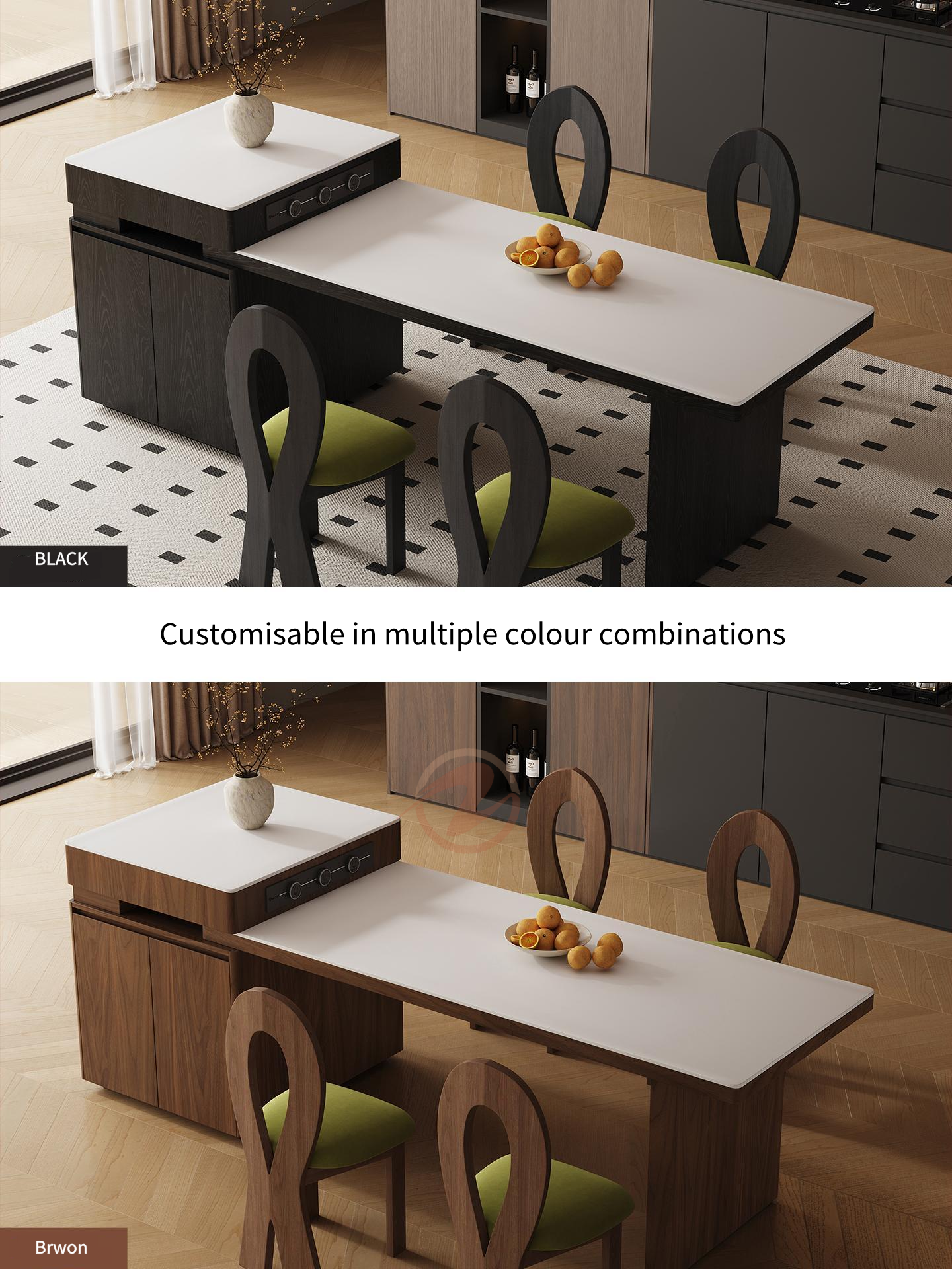 ZRIIS Premium Extendable Kitchen Island with Storage & Dining Table Combo