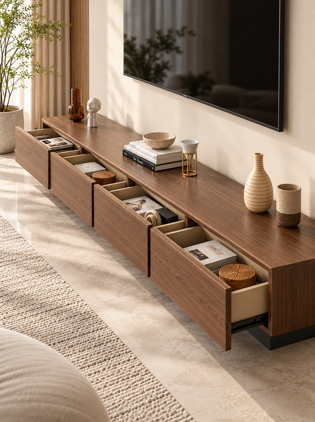 CALLIOPE Walnut Finish Parquetry TV Unit – 240cm | 2065