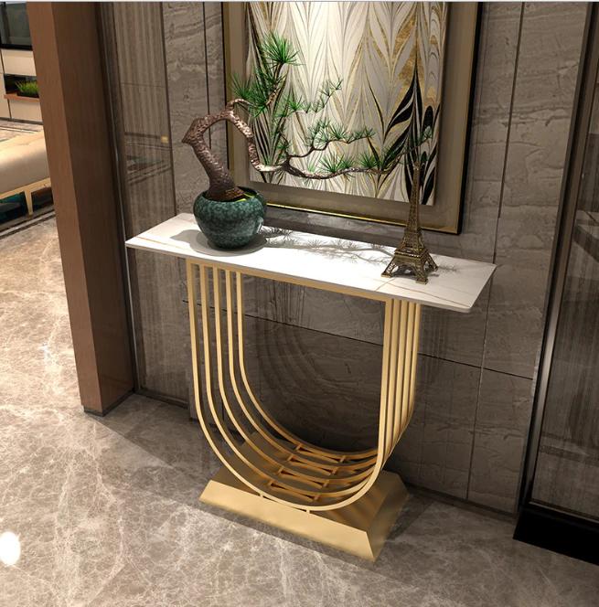 120cm White and Gold Ceramic Console Table/ Ceramic top/ Golden metal legs/Morden
