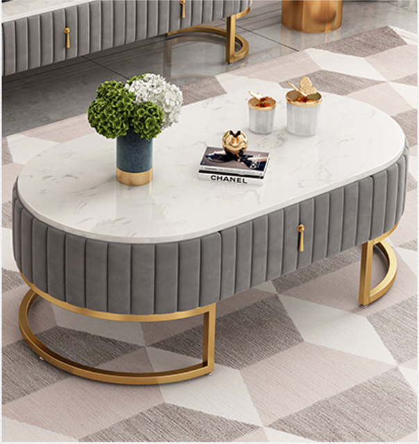 Alicia Velvet with White Marble Finish Ceramic Top Coffee Table with Storage