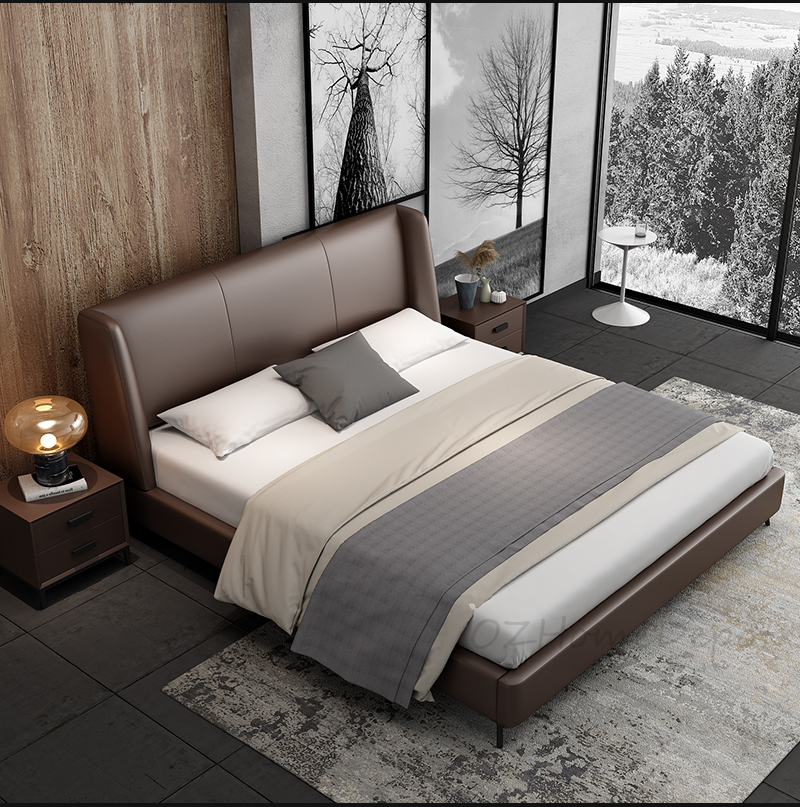 BRIS Luxurious Leather Bed Frame/premium quality calf leather/Steel legs/ Queen/ King