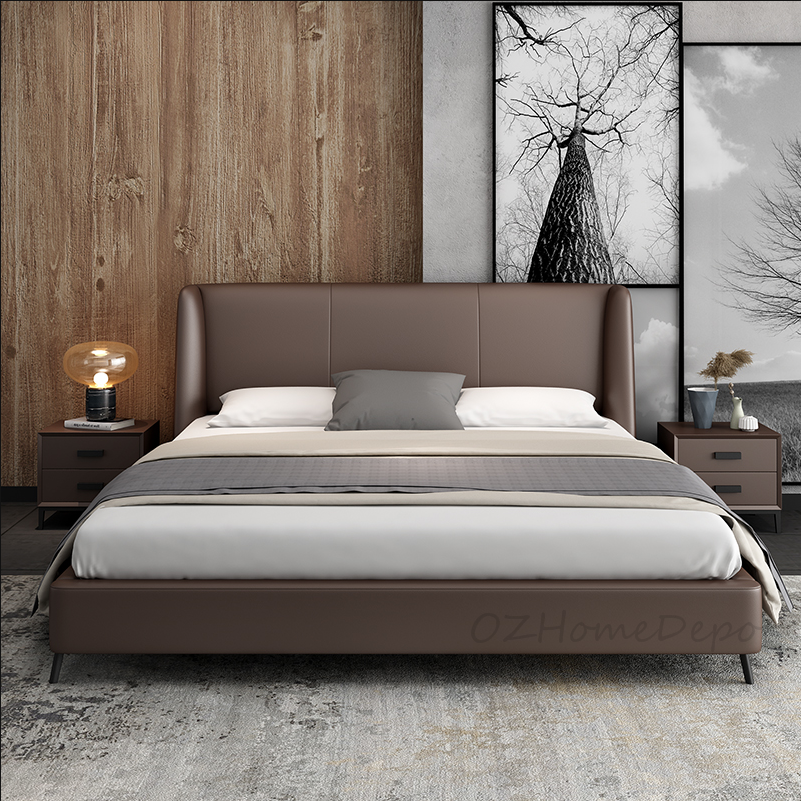 BRIS Luxurious Leather Bed Frame/premium quality calf leather/Steel legs/ Queen/ King